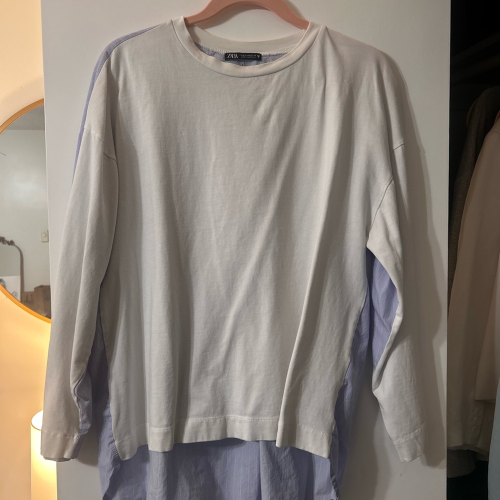Zara Ivory and White Crew Neck Tee